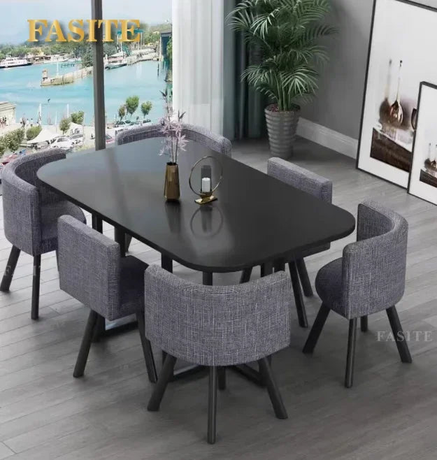 New 2024 Modern Marble Top White Classic Dining Table Living Room With 6 Chairs Set