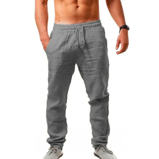 Men's New  Fashion  Casual Sport Pants Elastic Waist Cotton and Linen Solid Color Trousers