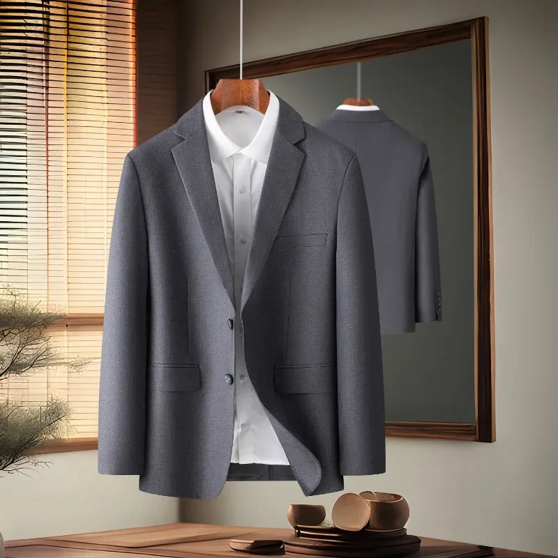 2024 Beau Couleur Unie Affaires Mode Assorti Beau Tendance Travail Loisirs Assorti Costume Simple Manteau Gris, Noir, Bleu Marine