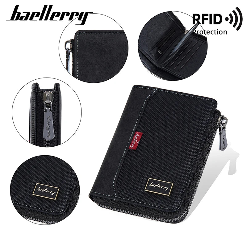 Baellerry RFID Simple Short Men Zipper Wallets Luxury Brand Card Holder Male Wallet Photo Holder Coin Pocket Man Purses