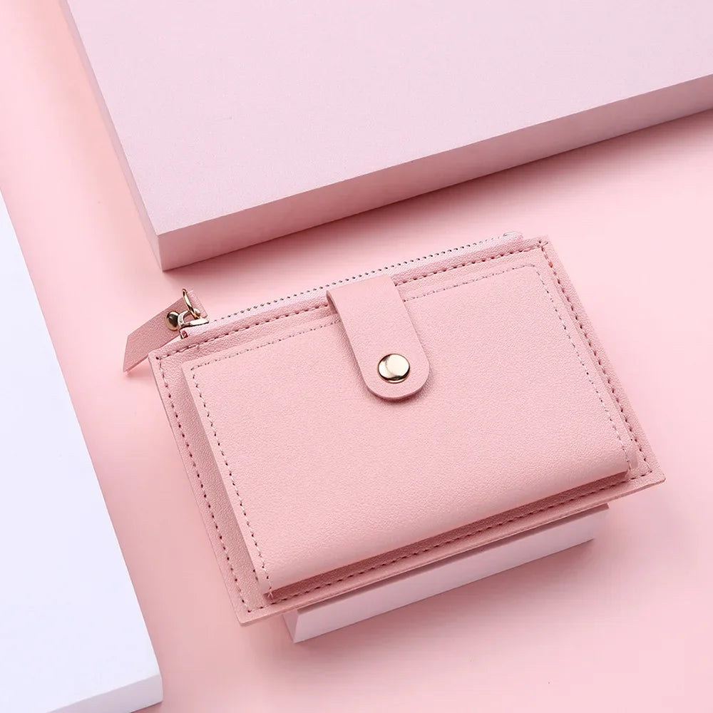 Women Fashion Small Wallet Purse Solid Color PU Leather Mini Coin Purse Wallet Credit Card Holder Bags Zipper Coin Purse