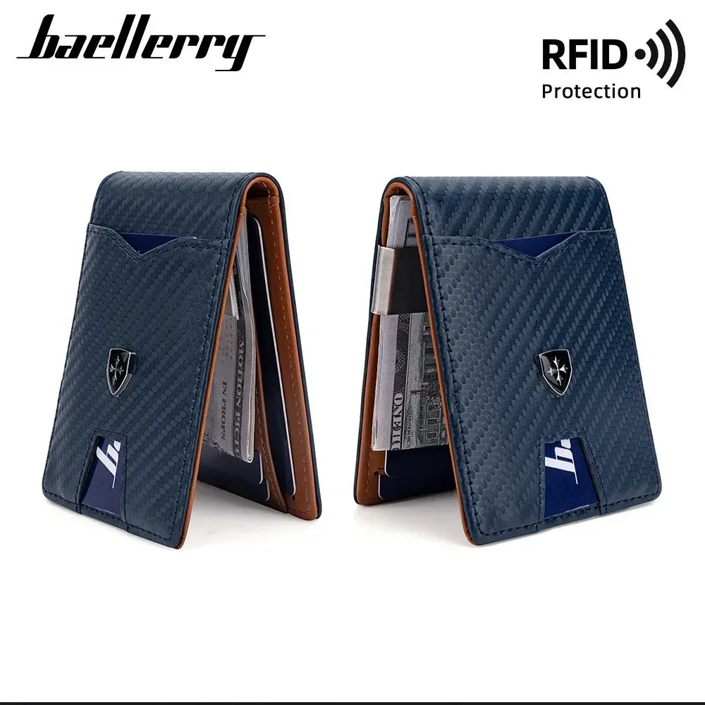 Minimalist men's wallet card bag new baellerry RFID anti-theft brush double fold cross leather card wallet  credit card holder