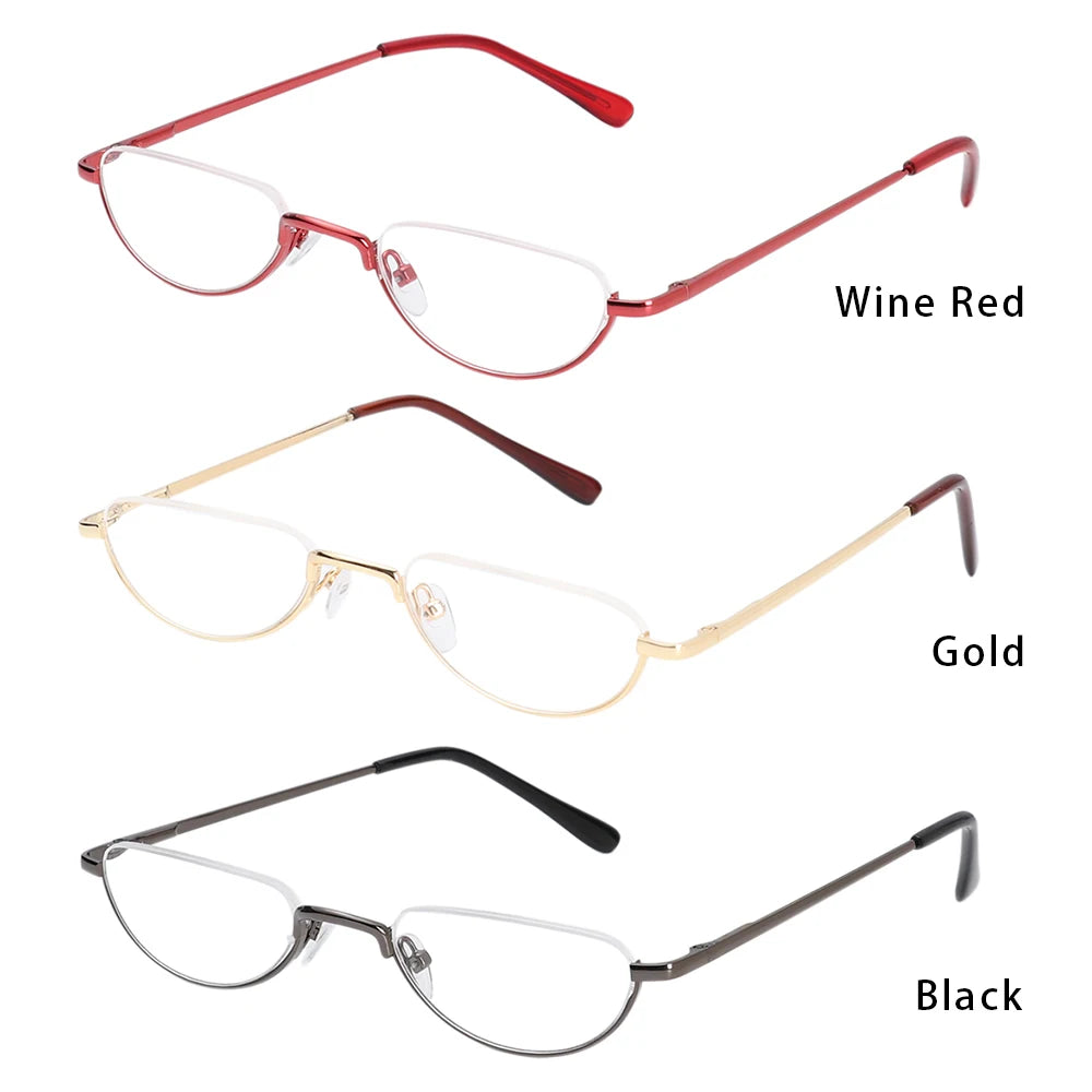 Retro Reading Glasses High-definition Metal Spring Hinges Half Moon Semi Rimless Readers Optical Spectacle Small Frame Eyeglass