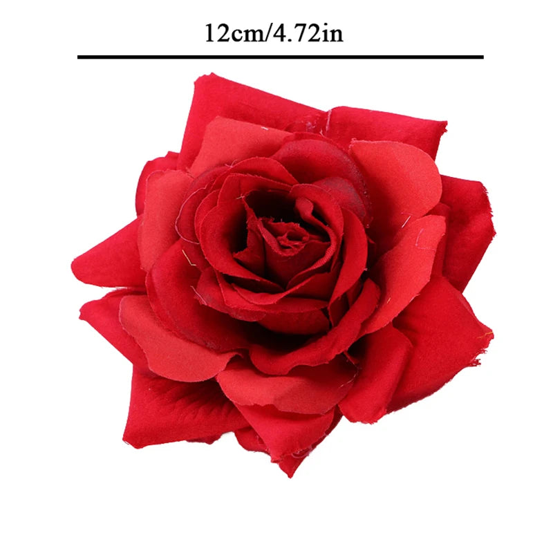 Flamenco Flowers For Hair DIY Headdress For Bridal Flocking Cloth Red Rose Flower Hairpin Hair Clip Party Hair Accessories