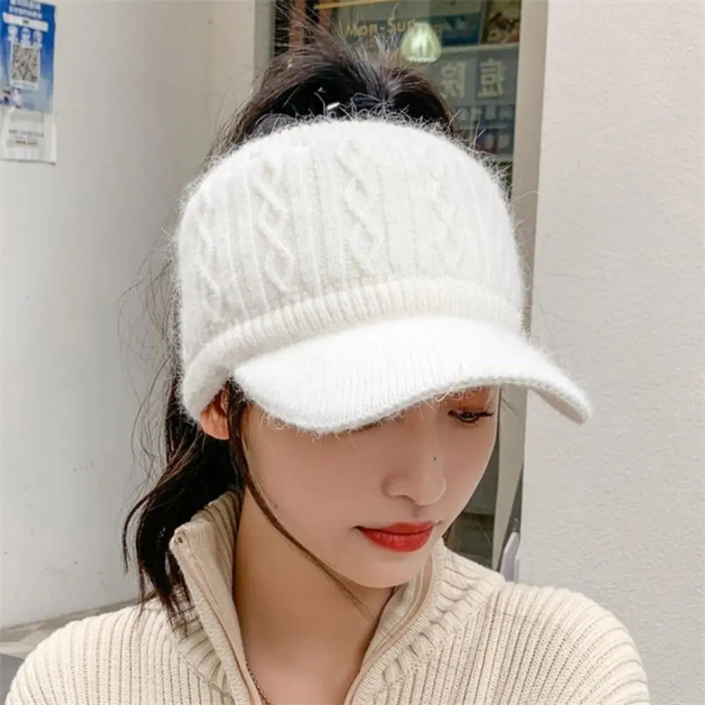 Women Hats 2022 New Autumn Winter Warm Rabbit Knitted Hats Outdoor Sports Golf Ponytail Hat Baseball Caps Empty Top Caps 1PC