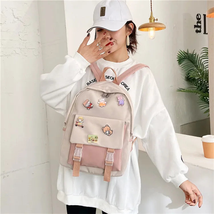 New Female Backpacks Women Cartoon High Capacity Nylon Waterproof College Backpack Trendy Women Laptop Girl Travel School Bags