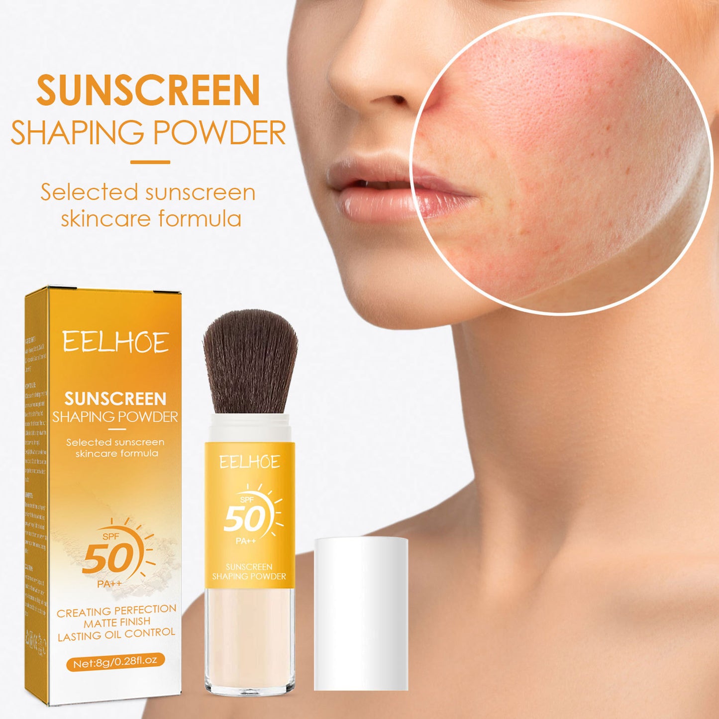 Poudre libre de protection solaire SPF50, protection solaire pour la peau, imperméable, invisible, bloqueur de pores solaires, éclaircissant, contrôle du sébum, poudre de maquillage