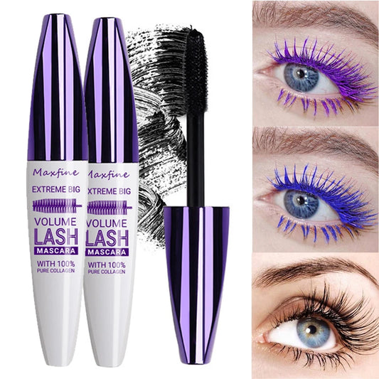 Mascara tridimensionnel 5D violet bleu blanc multicolore base de mascara longue tenue sans bavures mascara modelant et recourbant longue durée