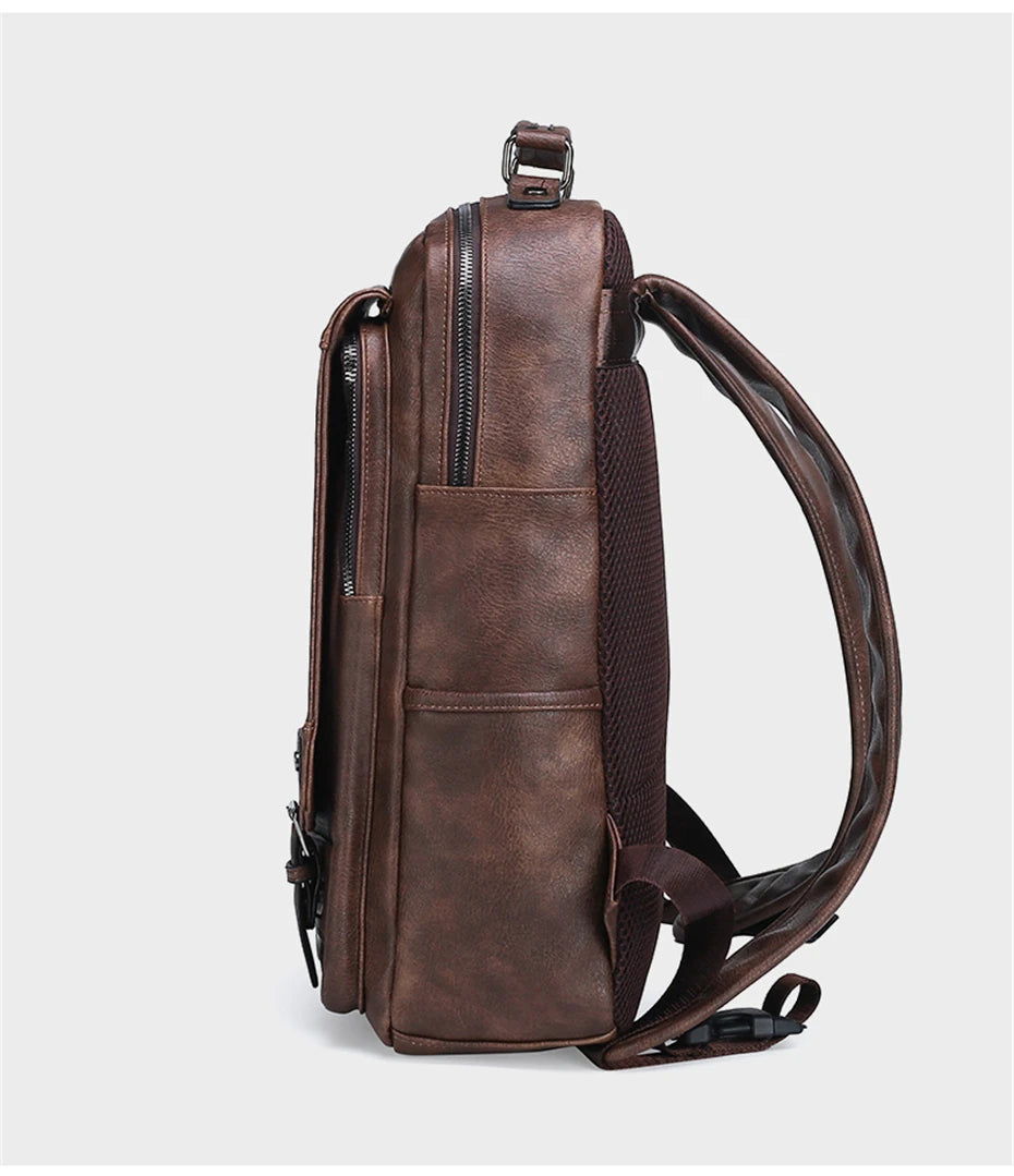 JEEP BULUO Fashion Leather Men Backpack Business Male 15.6" Laptop Bag Daypacks Large Capacity Travel College School Bag