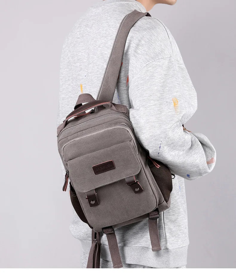 Small Mens Backpack Canvas Casual Backpacks for Men 2024 Mini Male School Bag Rucksack Man Multi-function Crossbody Bag Travel