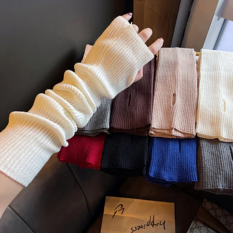 Women Knitted Arm Warmer Long Fingerless Gloves Mitten Winter Y2K Solid Arm Sleeve Fashion Casual Soft Girls Clothes Punk Gloves