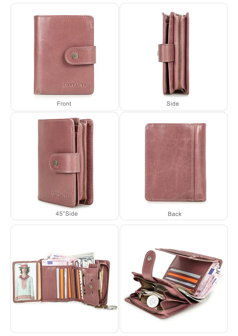 CONTACT'S Genuine Leather RFID Vintage Wallet Men With Coin Pocket Short Wallets Small Zipper Wallet With Card Holders Man Purse