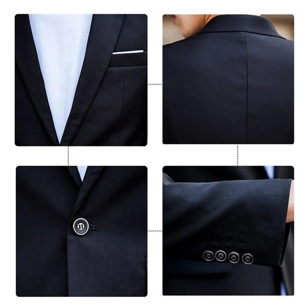 Men's Casual Boutique Business SuitSolid Color Turndown Collar Slim Fit Wedding Groom Suit Coat Blazers Trousers Suit Men's Sets