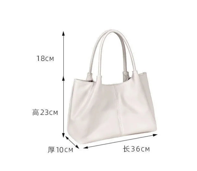 Simple White Shoulder Bag 2023 Women's PU Leather Soft Underarm Tote Bag School Large Capacity Bag Full Student Shopping Handbag