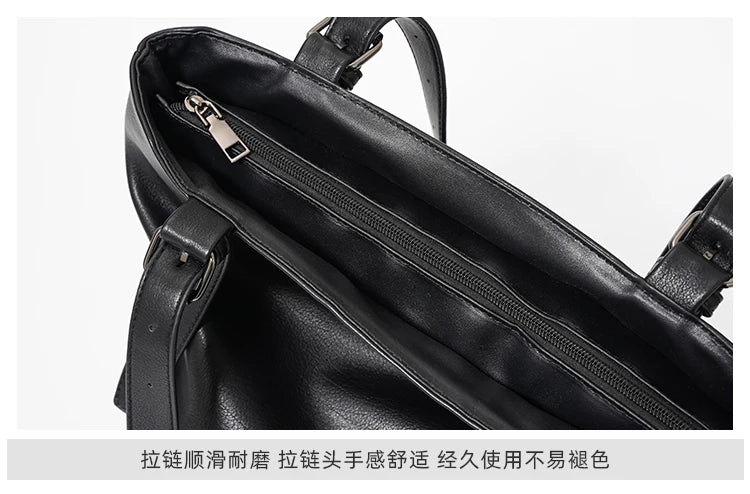 Soft Leather Tote Bag for Men Japanese Korea Style Business Casual Street Handbag Male Large Capacity Zipper Laptop Underam Bags