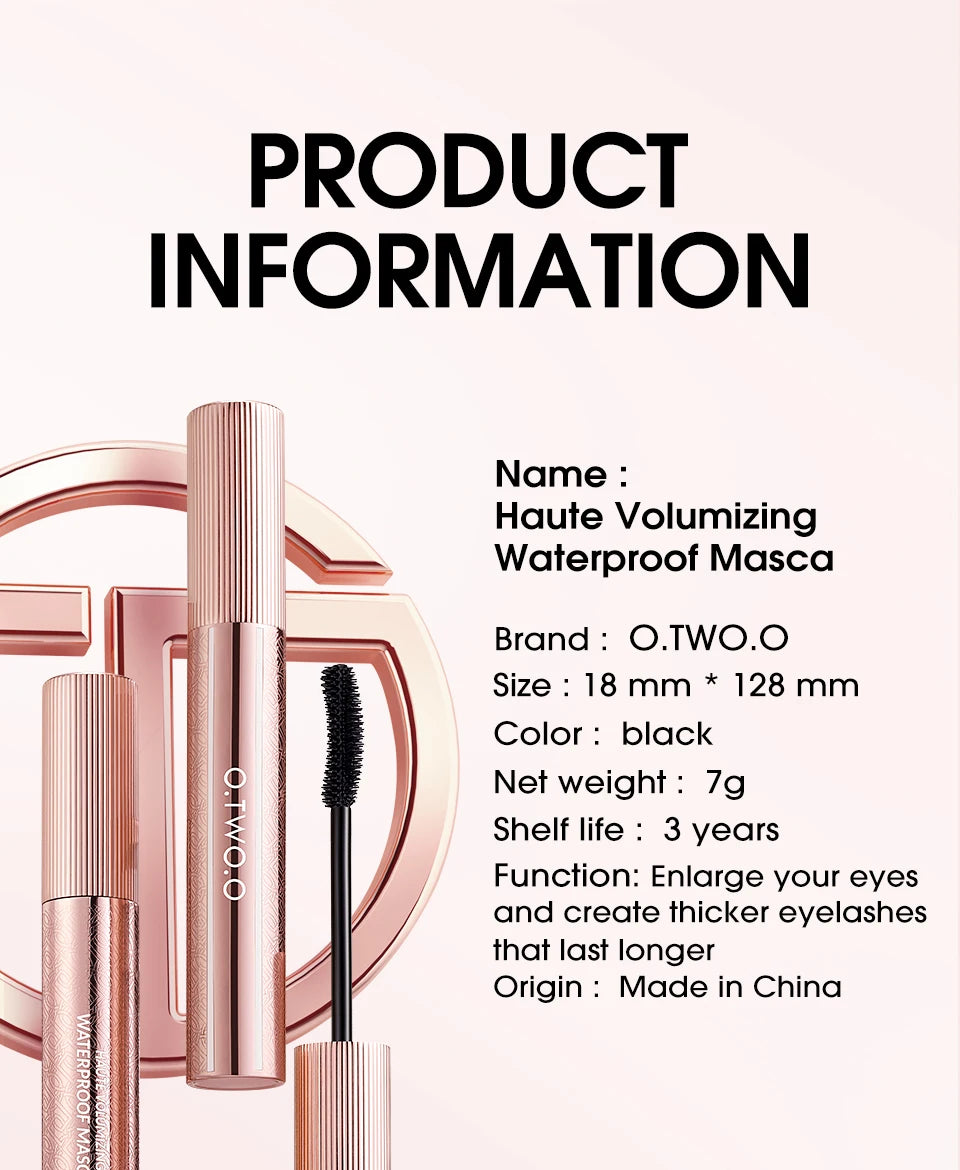 Mascara O.TWO.O 4D Waterproof Extra Volume Longue tenue Hyper-Curl Allongement des cils Cils non baveux Mascara Noir