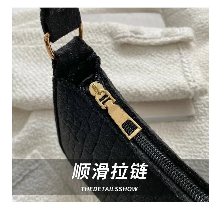 Fashion Felt Shoulder Bags for Women Women's Subaxillary Bag Design Advanced Texture Armpit Handbags Purses Crescent Saddle Bag