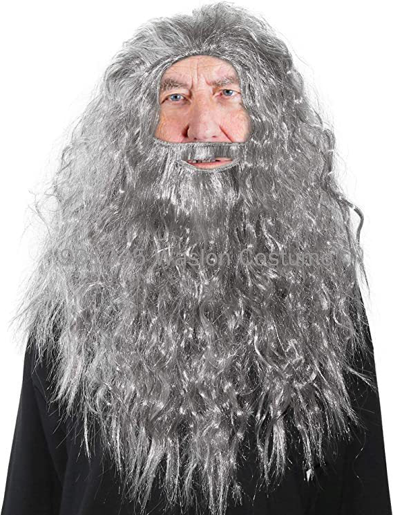 Beard Set Wizard Costume Halloween Cosplay Hair Long Accessories Party Grey Fake Curly Dress Up Gray Men S Accessory Jesus Judge