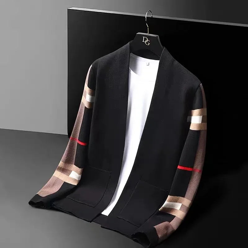 High end long sleeve men's knitted cardigan autumn winter fashion brand elements high-end design Korean style casual Little coat