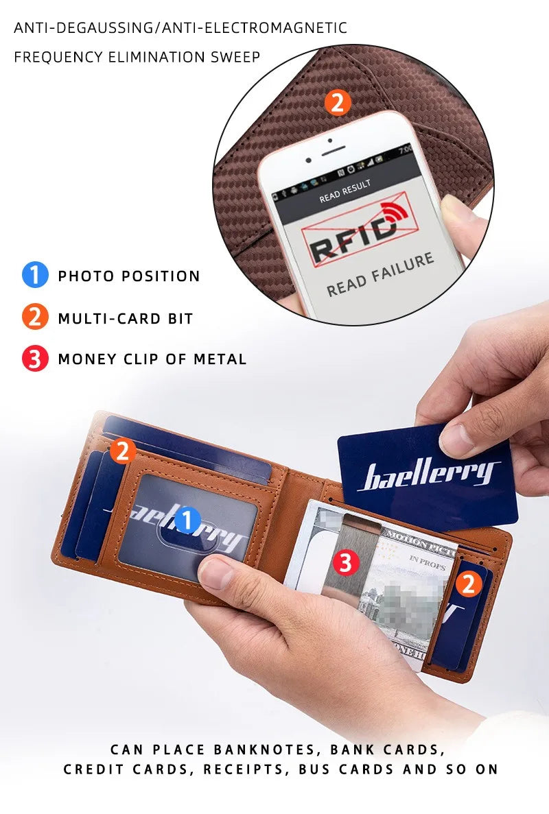 Minimalist men's wallet card bag new baellerry RFID anti-theft brush double fold cross leather card wallet  credit card holder