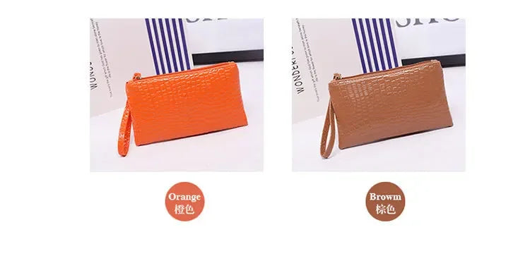 Leather Women's Long Wallet Crocodile Pattern Handbag Ultra Thin Soft Women ID Credit Card Holder Coin Purse for Female Ladies