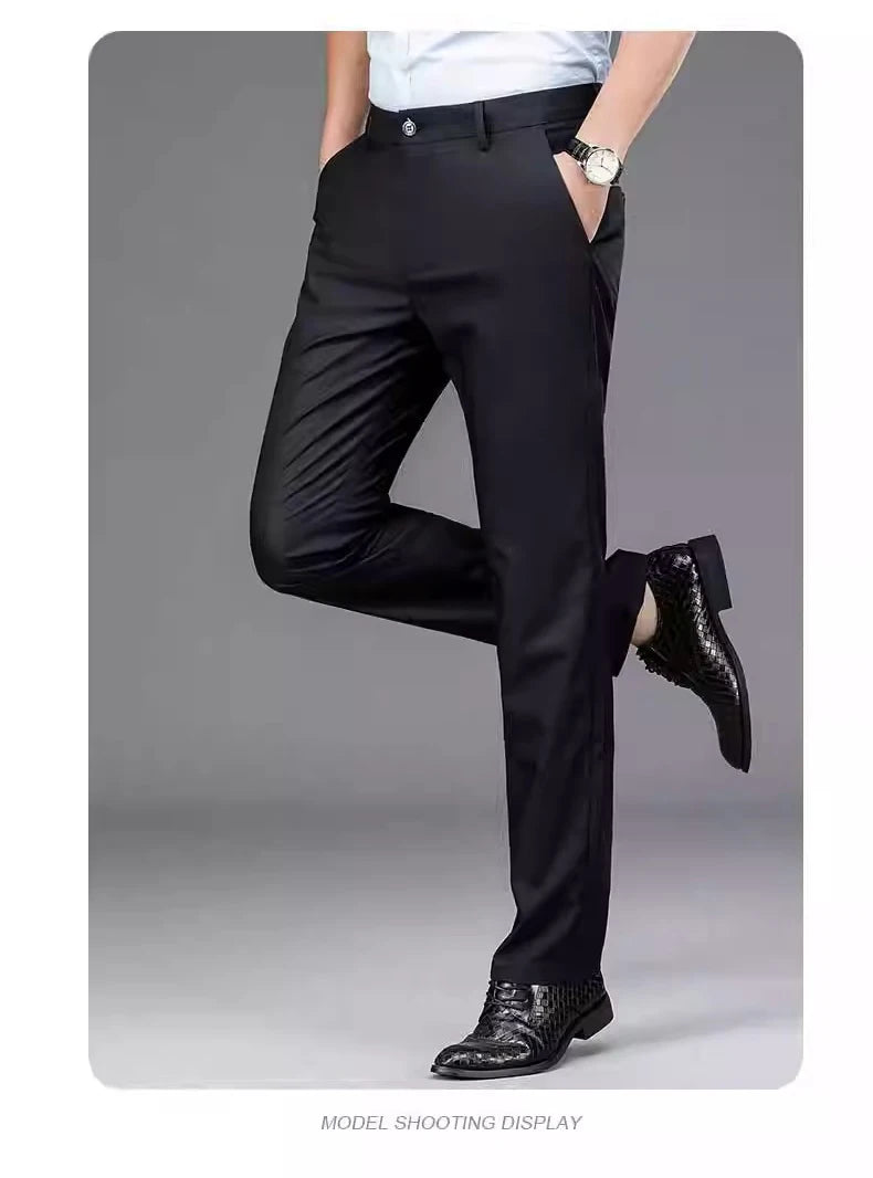 Male Pants Stretch Solid Black Smart Casual Men's Trousers Office Quick Dry Suit Pants New Spring Autumn Korean Straight Pants