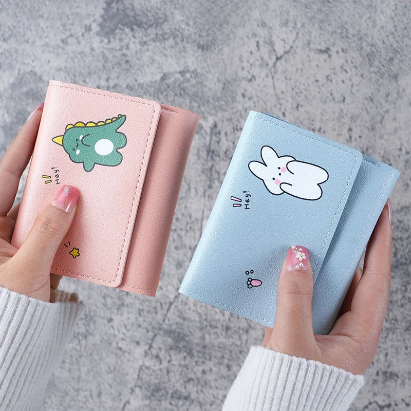 Women Short Cute Small Wallets Student Triple Fold Card Holder Girl ID Bag Card Holder Coin Purse Lady Wallets Cartoon Bag