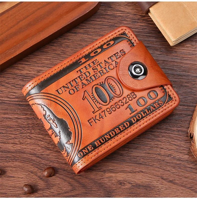 Men's Wallets with 100 US Dollar Pattern Hasp Male Leather Wallet with Zipper Card Holder Coin Pocket Purse cartera hombre