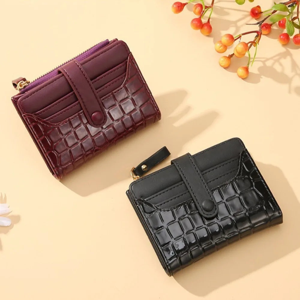 Multi-card Slots Women Short Wallet Fashion Leather Solid Color Women Clutch Crocodile Print Waterproof Card Bag Women