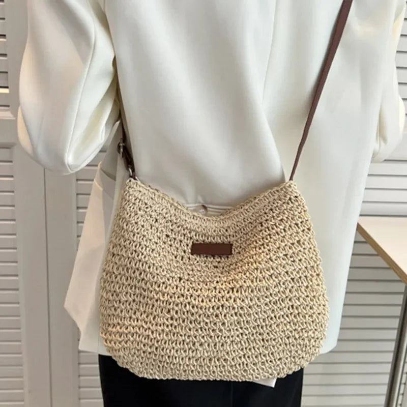 Ladies Fashion Summer Straw Crossbody Bag Women Beach Holiday Shopping Woven Shoulder Handbag Messenger Purses For Women Bags