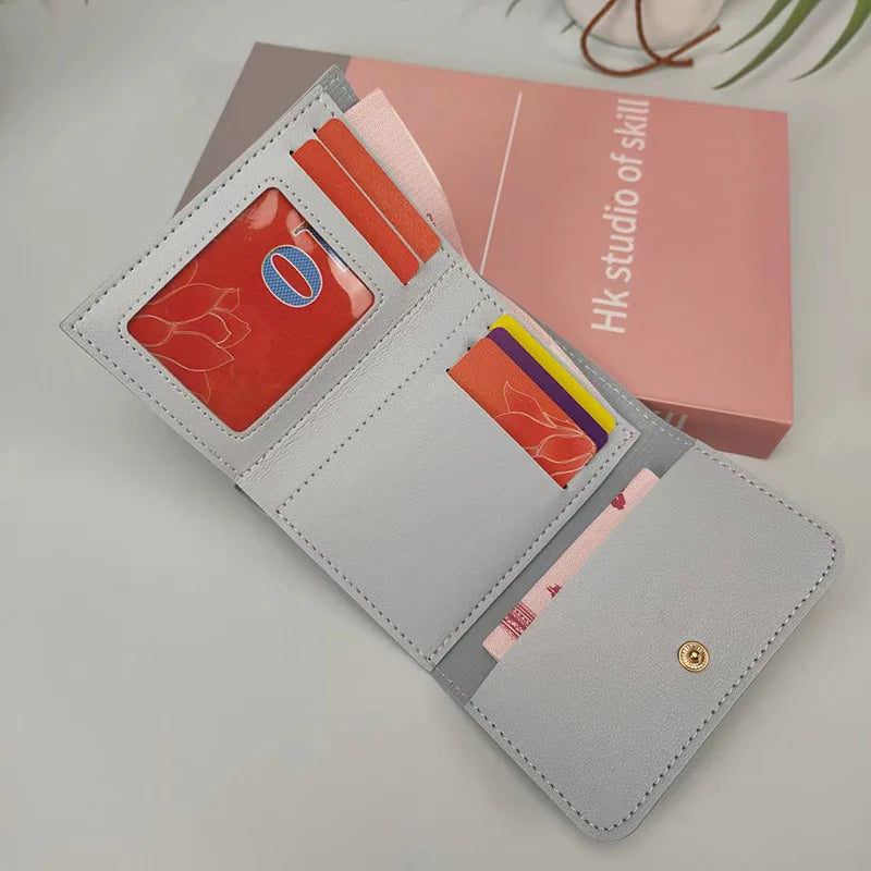 New Cute Wallets for Women Small Hasp Girl Credit Card Holder for PU Leather Coin Purse Female Wallet Short Purses for Women