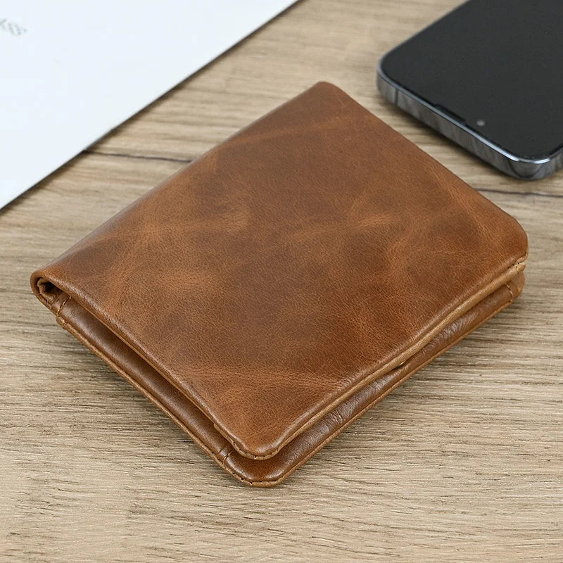 Leather Men‘s Short Wallet Hasp Genuine Leather Unisex Zipper Coin Clutch Purse Cowhide Card Holder Trifold Man wallets