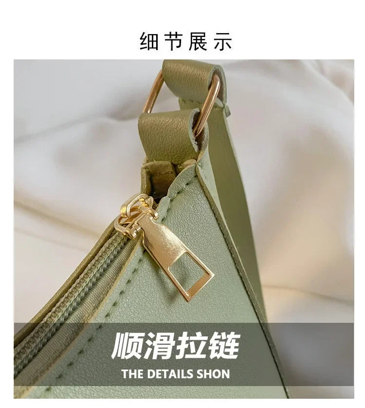 New Women's Handbag Fashionable Retro Solid Color Shoulder Bag PU Leather Casual Women's Hobos Handbag