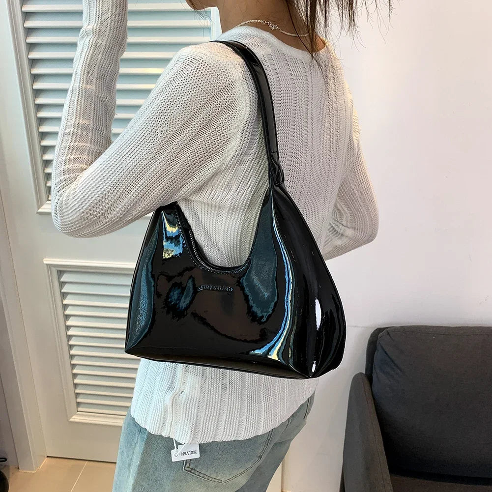 2024 Early Spring Leisure Sense Glossy Bag New Patent Leather Fashion Light Luxury Shoulder Handheld Armpit Women's Bag