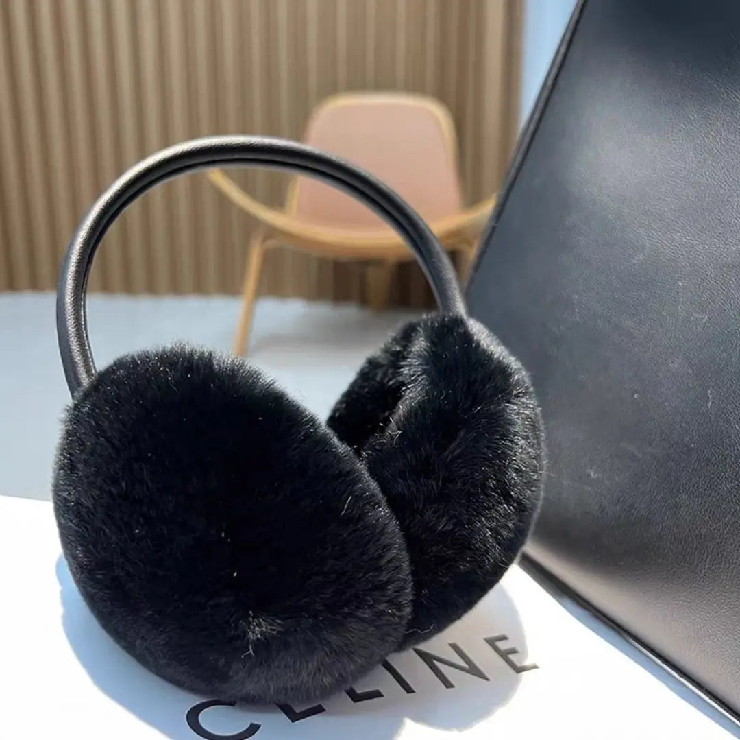 100% Natural Fur Ear Muffs for Women Winter Fur Headphones Soft Warm Cable Furry Real Rex Rabbit Ear Covers for Cold Weather