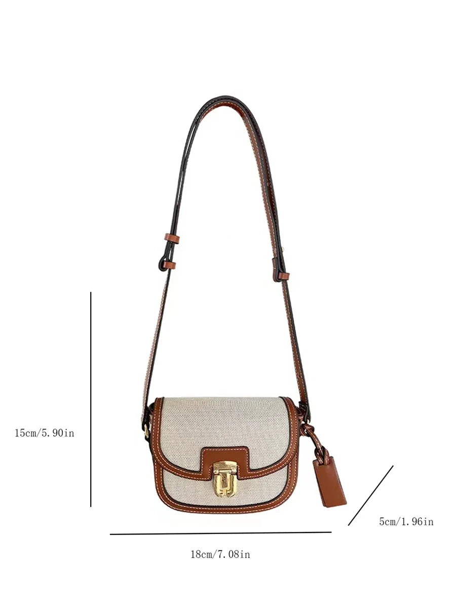 2024 New Small Style Contrast Panel Canvas Retro One Shoulder Crossbody Saddle Bag Handbags