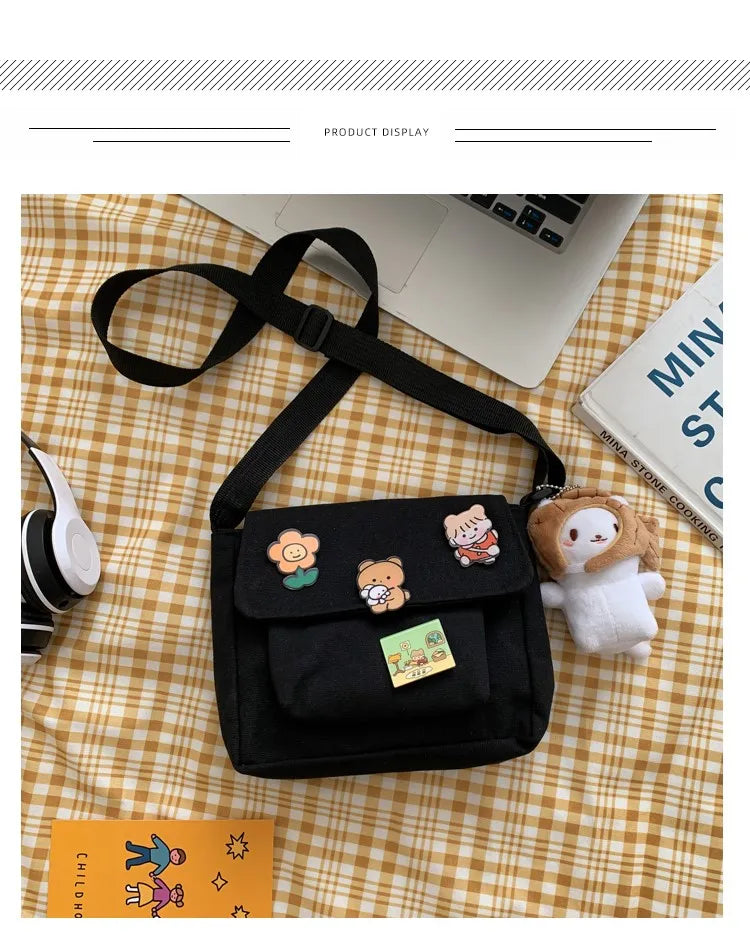 Crossbody Bags Women Canvas Flap-bag Kawaii Harajuku All-match Students Casual Female Handbags Korean Ulzzang Daily Chic Fashion