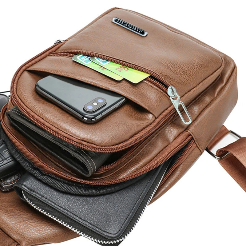 New Genuine Leather Chest Bag Men Travel Crossbody Bag Business Black Chest Pack Casual Sling Bag Male Shoulder Messenger Bag