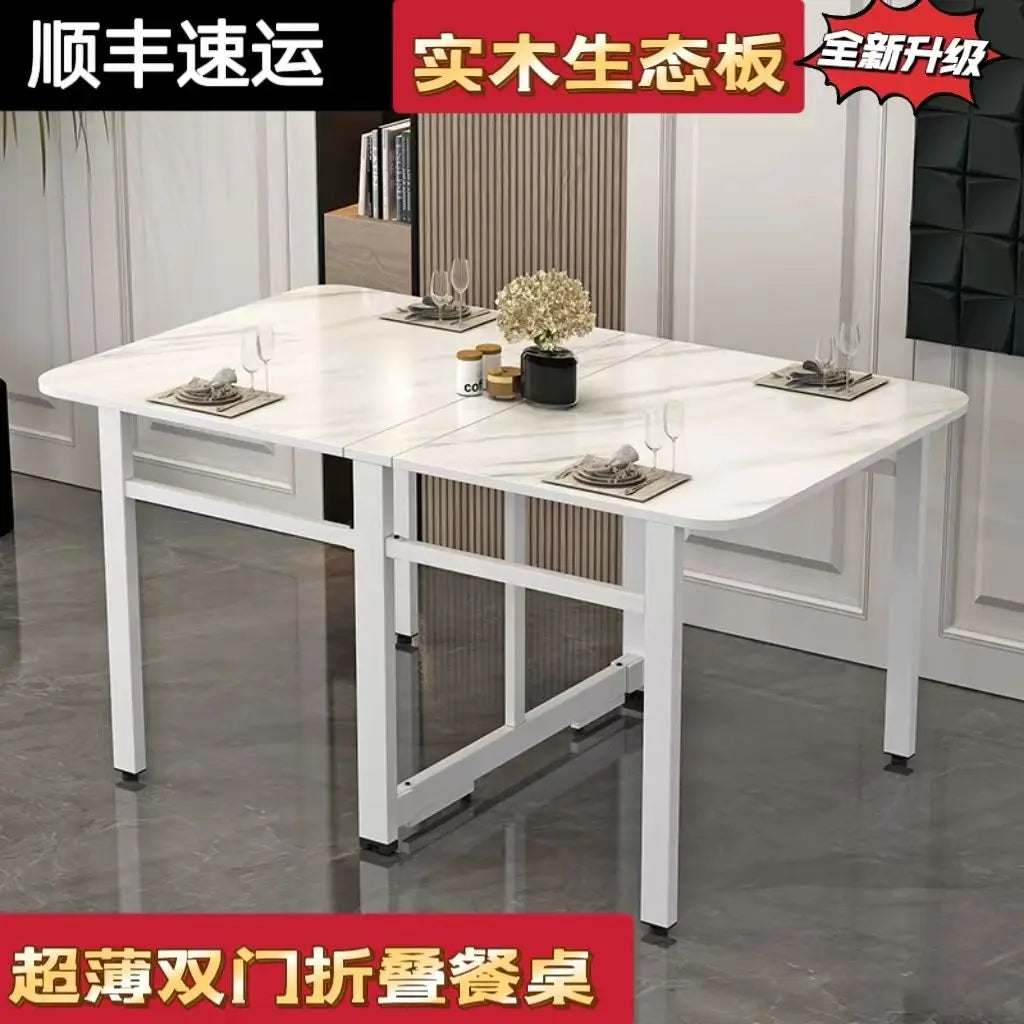 Folding Table, Solid Wood, Ultra-thin, Small Household Type, Installation Free, Simple Dining Table, Retractable, Mobile, Multi