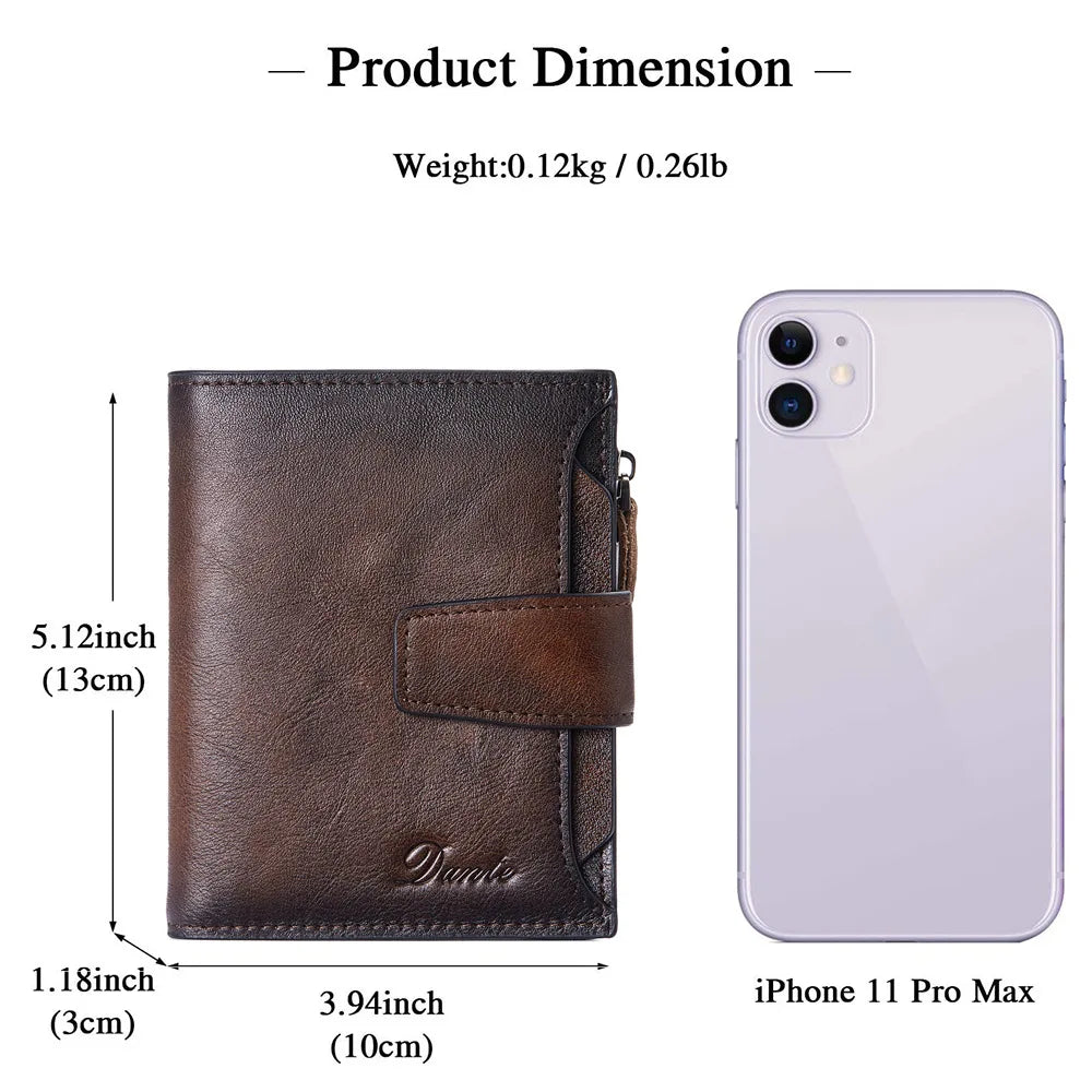 Men's Wallets RFID Genuine Leather Trifold Wallets For Men with ID Window and Credit Card Holder Man Purse Male Wallet Retro