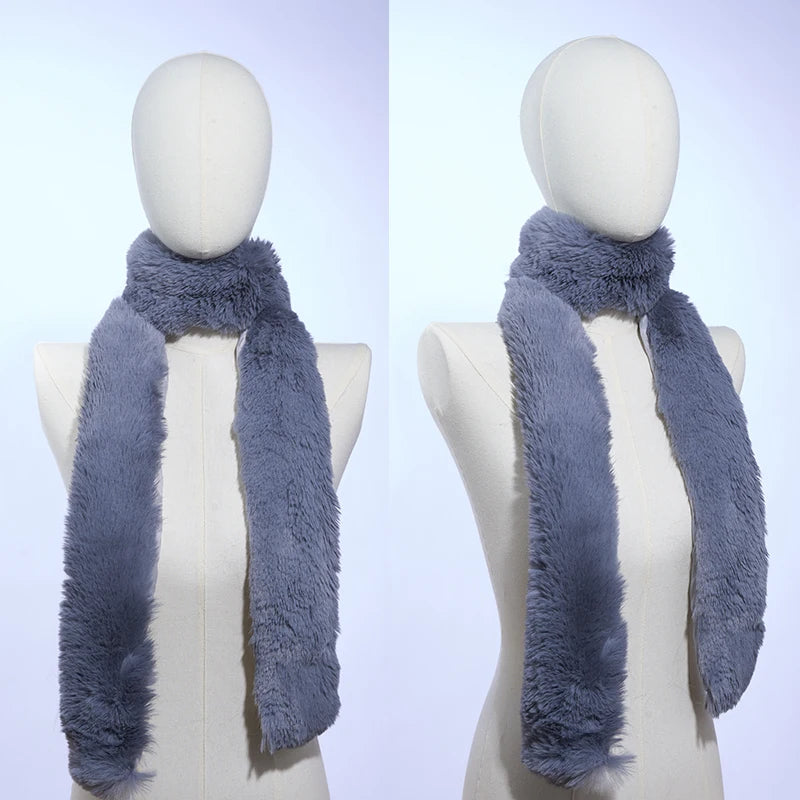 Winter Warm Faux Fox Fur Collar Woman Scarf Shawl For Ladies Collars Wraps Neck Warmer Long Scarves Luxury Furry Scarf Shawls