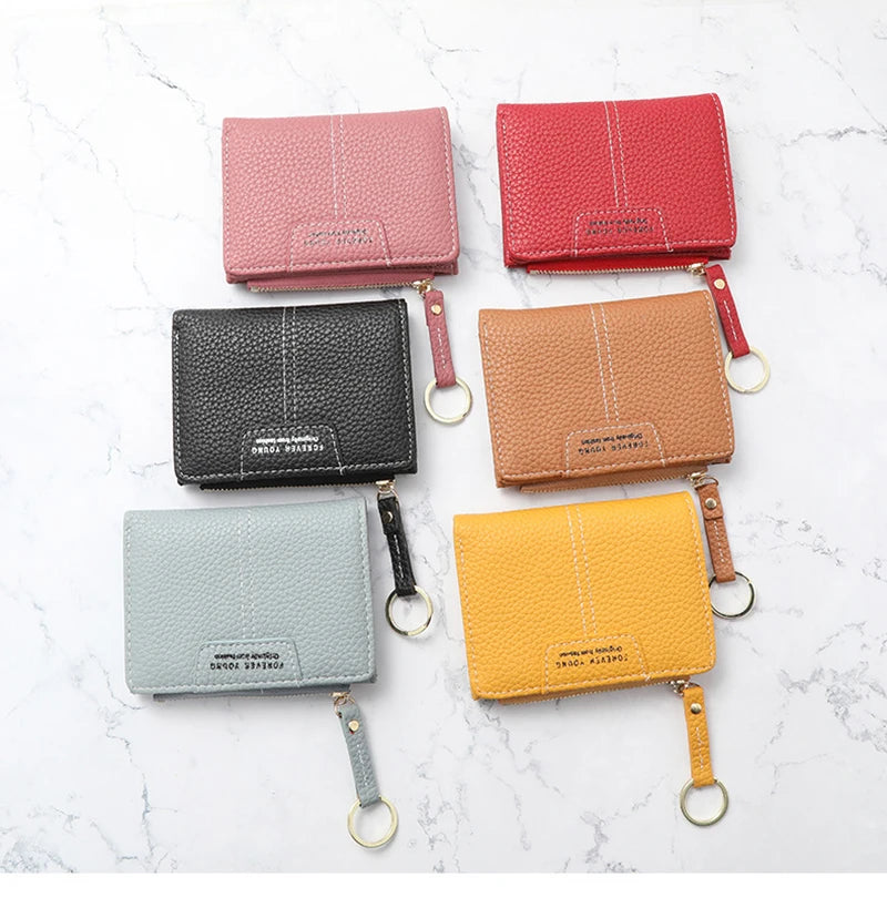 New Yellow Women Wallet Soft PU Leather Female Purse Mini Hasp Card Holder Coin Short Wallets Slim Small Purse Zipper Keychain