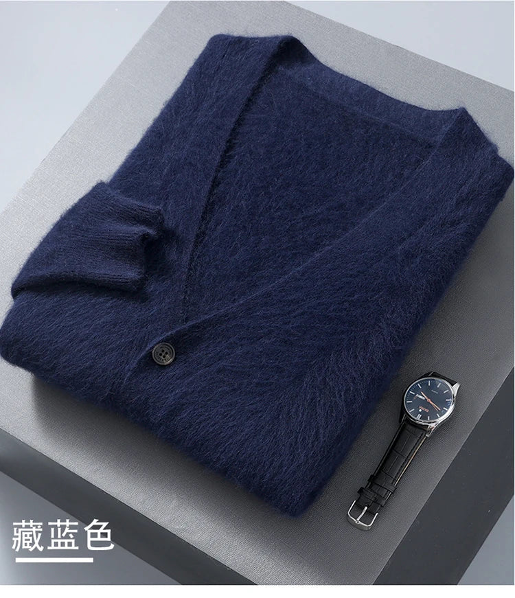 Hot selling new product 100% pure mink cashmere men's cardigan sweater casual simple knit cardigan long sleeved jacket men's