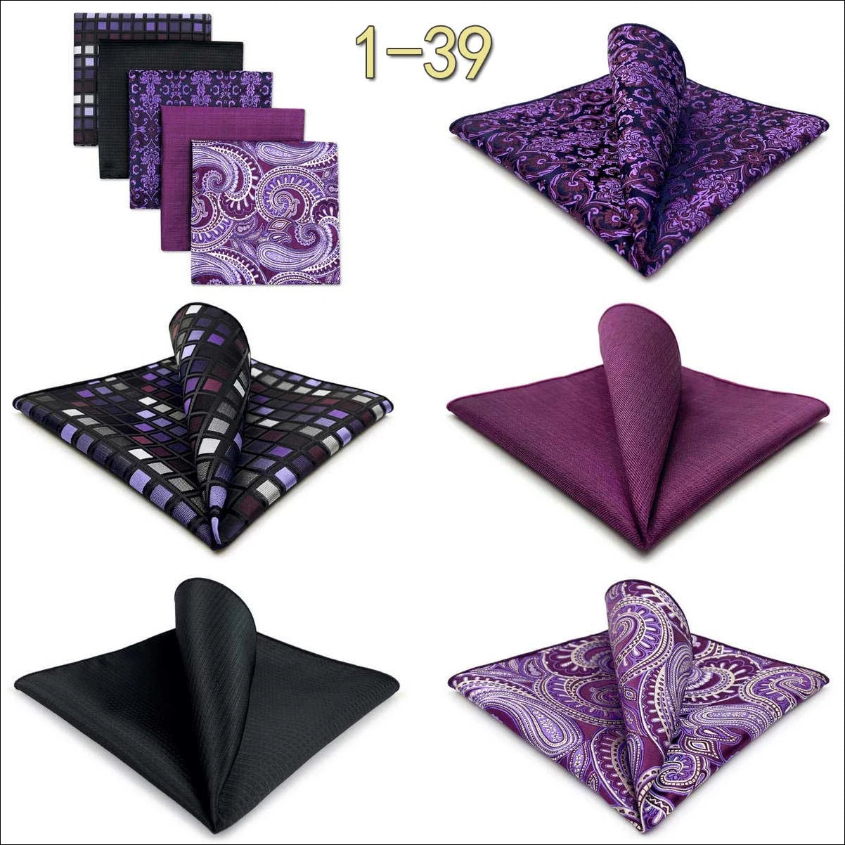 5 Pieces Mens Pocket Squares Wedding Handkerchiefs Set Fashion Formal Bundle Luxury Unique