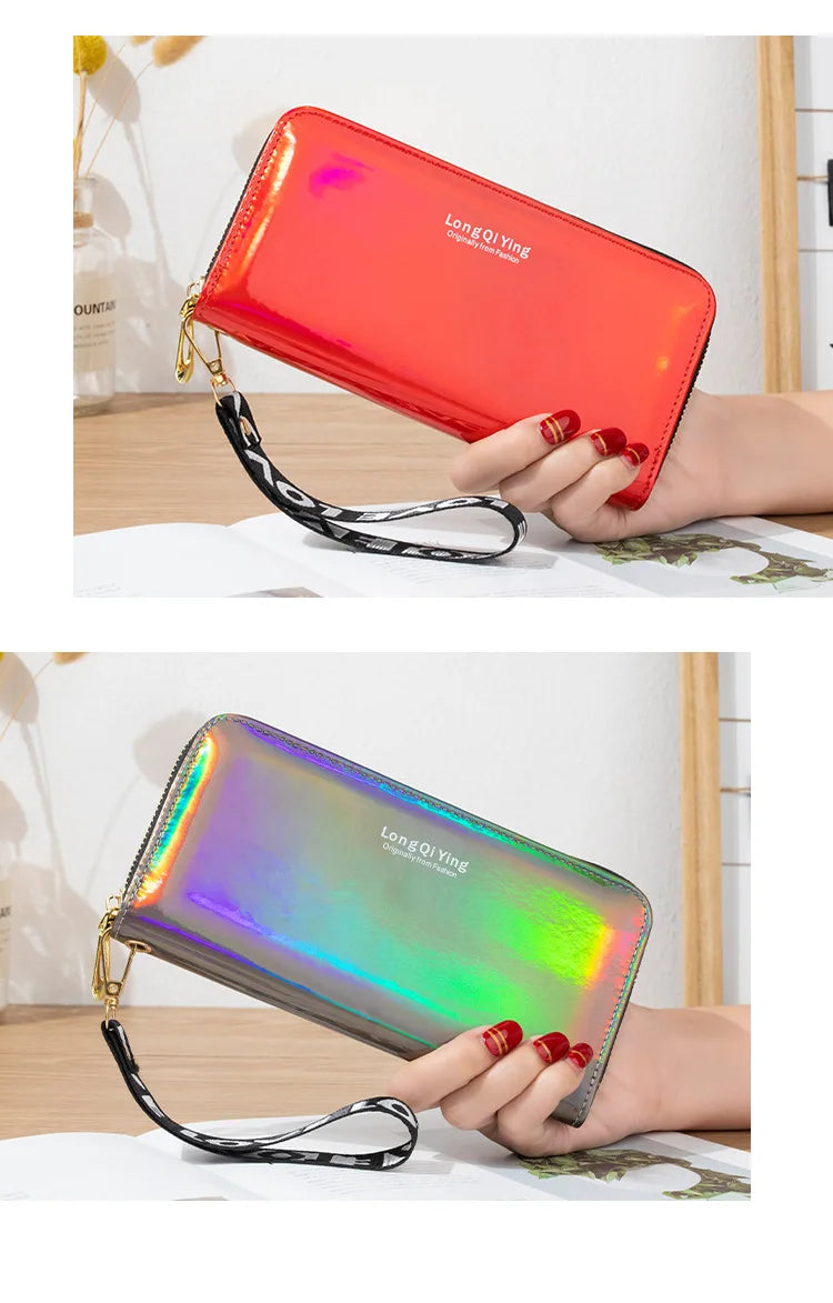 Women's Long Wallet Laser Holographic Wallet Women Long Pu Purse Fashion Female Clutch Large Capacity Zipper Purses Phone Purse