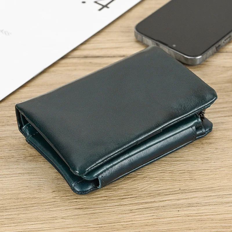 Leather Men‘s Short Wallet Hasp Genuine Leather Unisex Zipper Coin Clutch Purse Cowhide Card Holder Trifold Man wallets