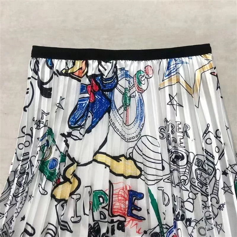 Disney Women Pleated skirt Mickey Mouse New Cartoon Print Long Skirts Women Young Girl street styl Large Size Female Falda Y2K