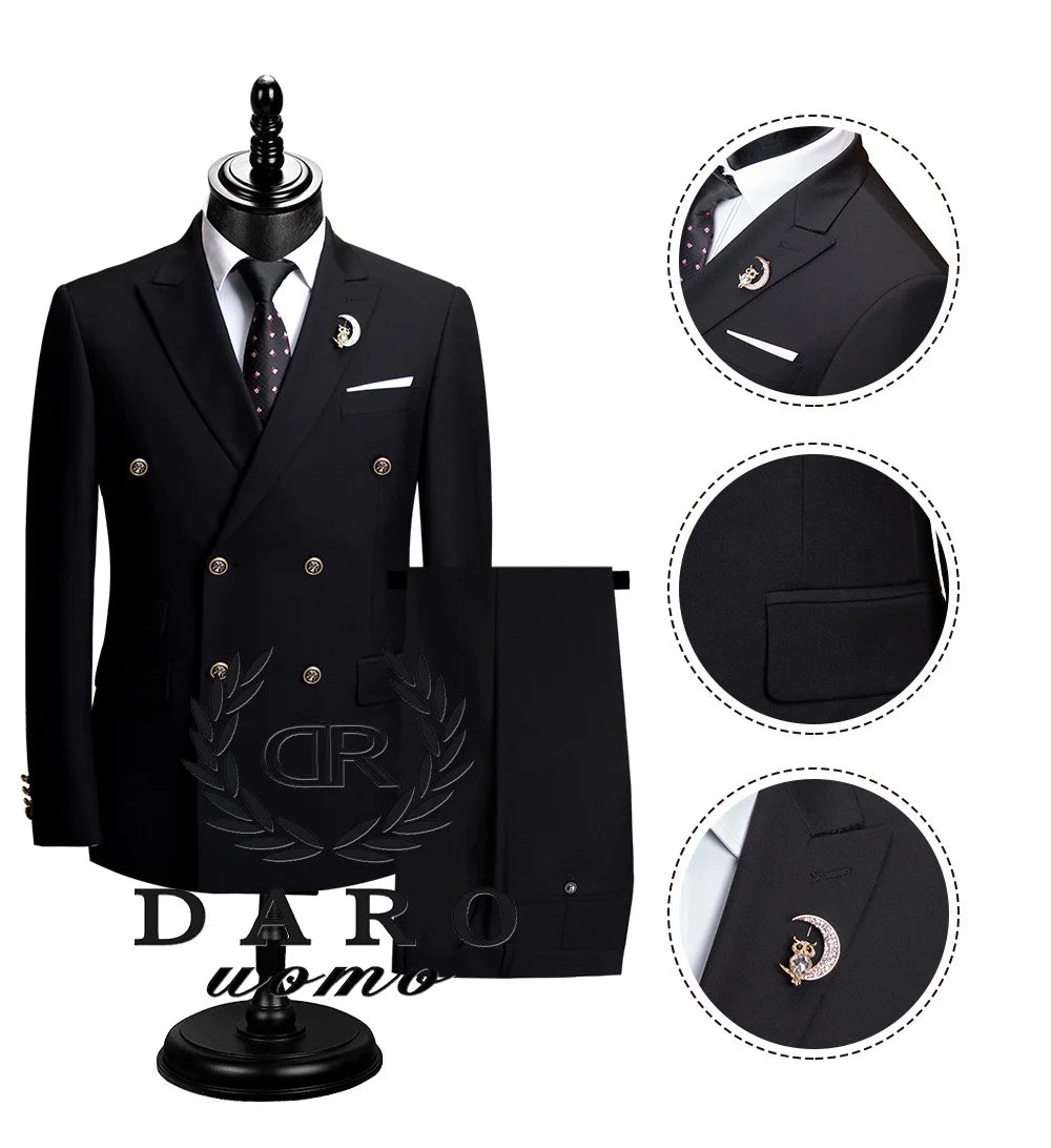 DAROuomo 2024  Men Suit Slim Fit Formal Business Work Wear Suits 2Pcs Set (Jacket+Pants)DR8211