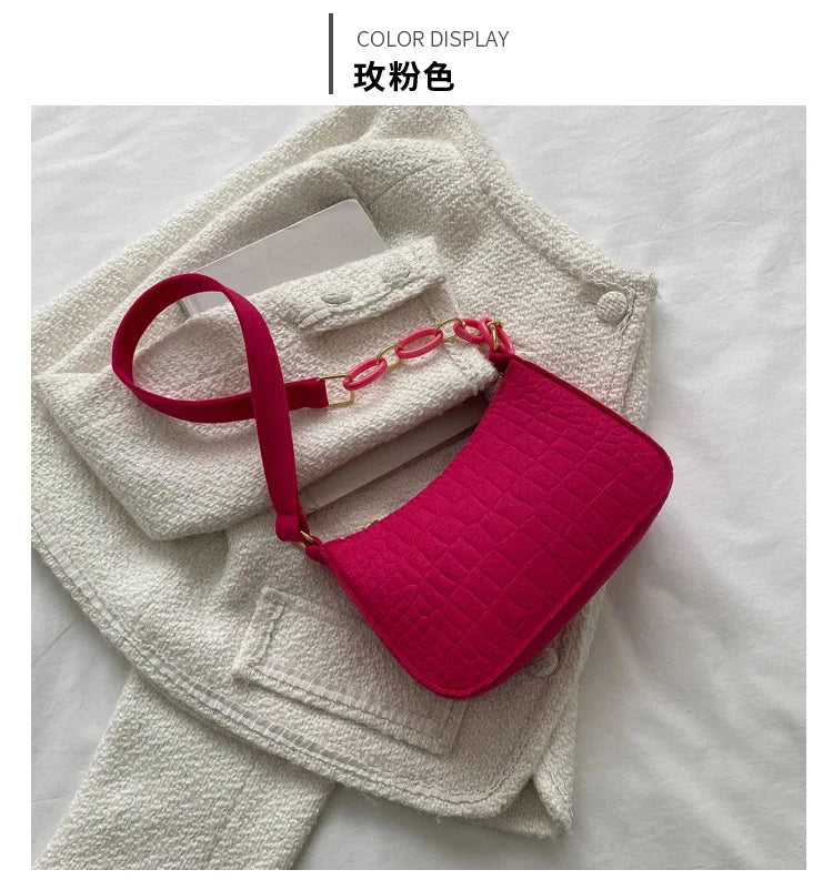 Fashion Felt Shoulder Bags for Women Women's Subaxillary Bag Design Advanced Texture Armpit Handbags Purses Crescent Saddle Bag