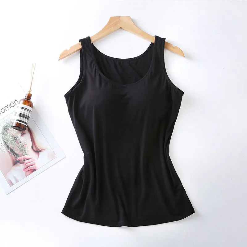 2024 Women's Vest Tops with Built In Bra Neck Vest Padded Slim Fit Tank Tops Sexy Shirts Feminino Casual